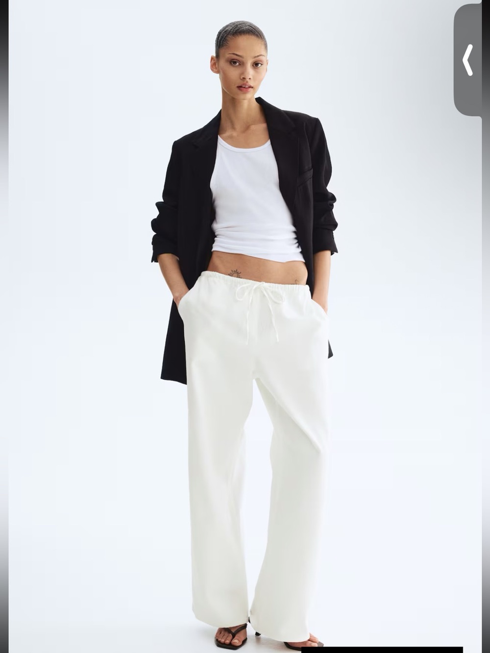 H&M White Drawstring Wide-Leg Pants